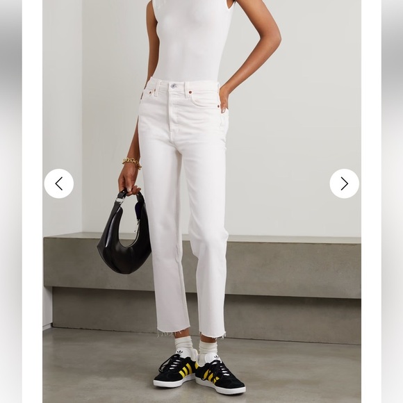 NWT‎ RE/DONE 70s Stove Pipe straight-leg jeans $265 size 23 off white raw hem - Picture 1 of 9